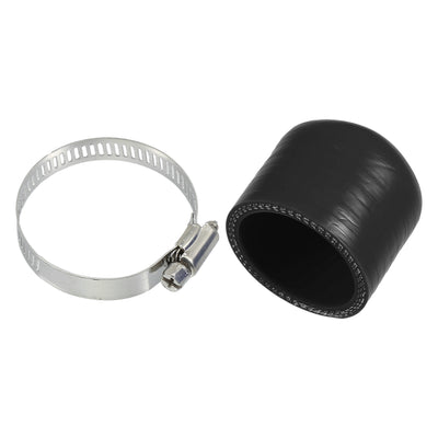 Harfington 1 Set 30mm Length 38mm/1.50" ID Black Car Silicone Rubber Hose End Cap with Clamps Silicone Reinforced Blanking Cap for Bypass Tube Universal