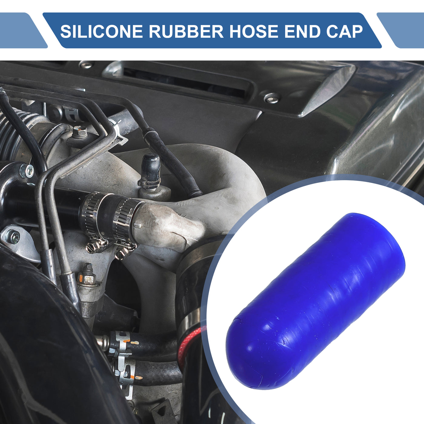 X AUTOHAUX 1 Set 30mm Length 6mm/0.24" ID Blue Car Silicone Rubber Hose End Cap with Clamps Silicone Reinforced Blanking Cap for Bypass Tube Universal