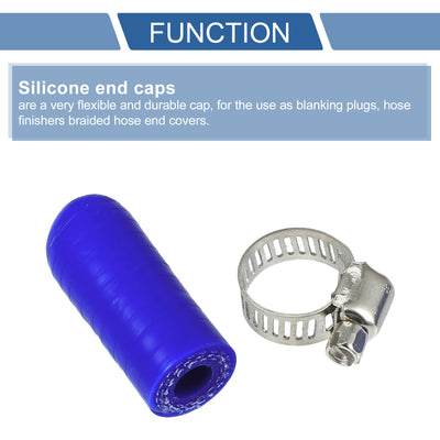 Harfington 1 Set 30mm Length 8mm/0.31" ID Blue Car Silicone Rubber Hose End Cap with Clamps Silicone Reinforced Blanking Cap for Bypass Tube Universal
