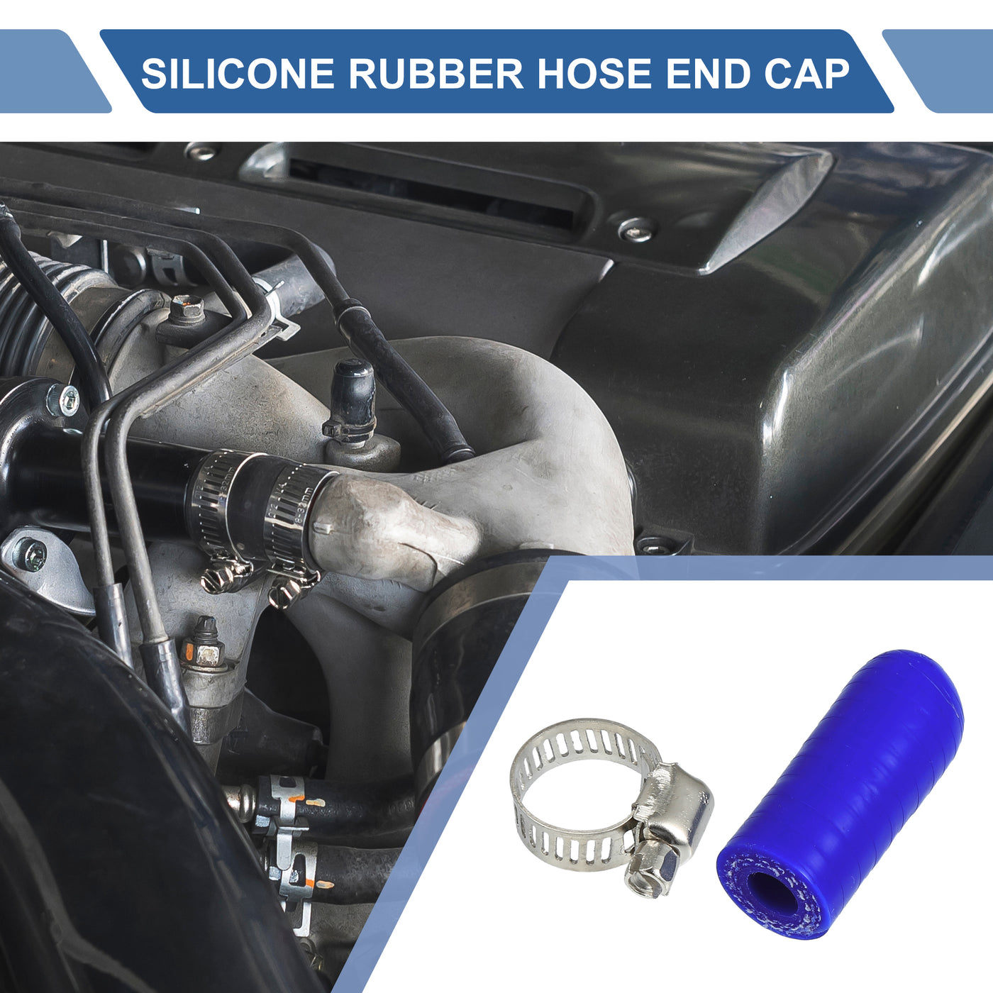 X AUTOHAUX 1 Set 30mm Length 8mm/0.31" ID Blue Car Silicone Rubber Hose End Cap with Clamps Silicone Reinforced Blanking Cap for Bypass Tube Universal
