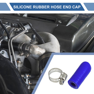 Harfington 1 Set 30mm Length 8mm/0.31" ID Blue Car Silicone Rubber Hose End Cap with Clamps Silicone Reinforced Blanking Cap for Bypass Tube Universal