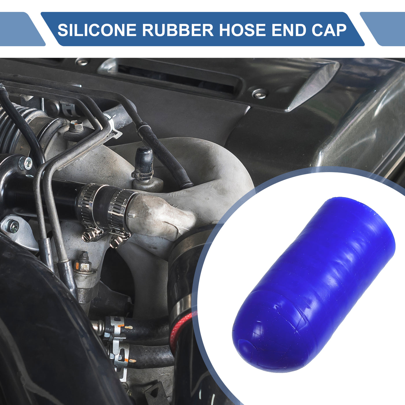 X AUTOHAUX 1 Set 30mm Length 10mm/0.39" ID Blue Car Silicone Rubber Hose End Cap with Clamps Silicone Reinforced Blanking Cap for Bypass Tube Universal