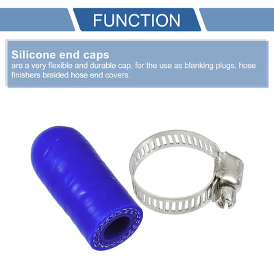 Harfington 1 Set 30mm Length 10mm/0.39" ID Blue Car Silicone Rubber Hose End Cap with Clamps Silicone Reinforced Blanking Cap for Bypass Tube Universal