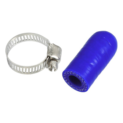 Harfington 1 Set 30mm Length 10mm/0.39" ID Blue Car Silicone Rubber Hose End Cap with Clamps Silicone Reinforced Blanking Cap for Bypass Tube Universal