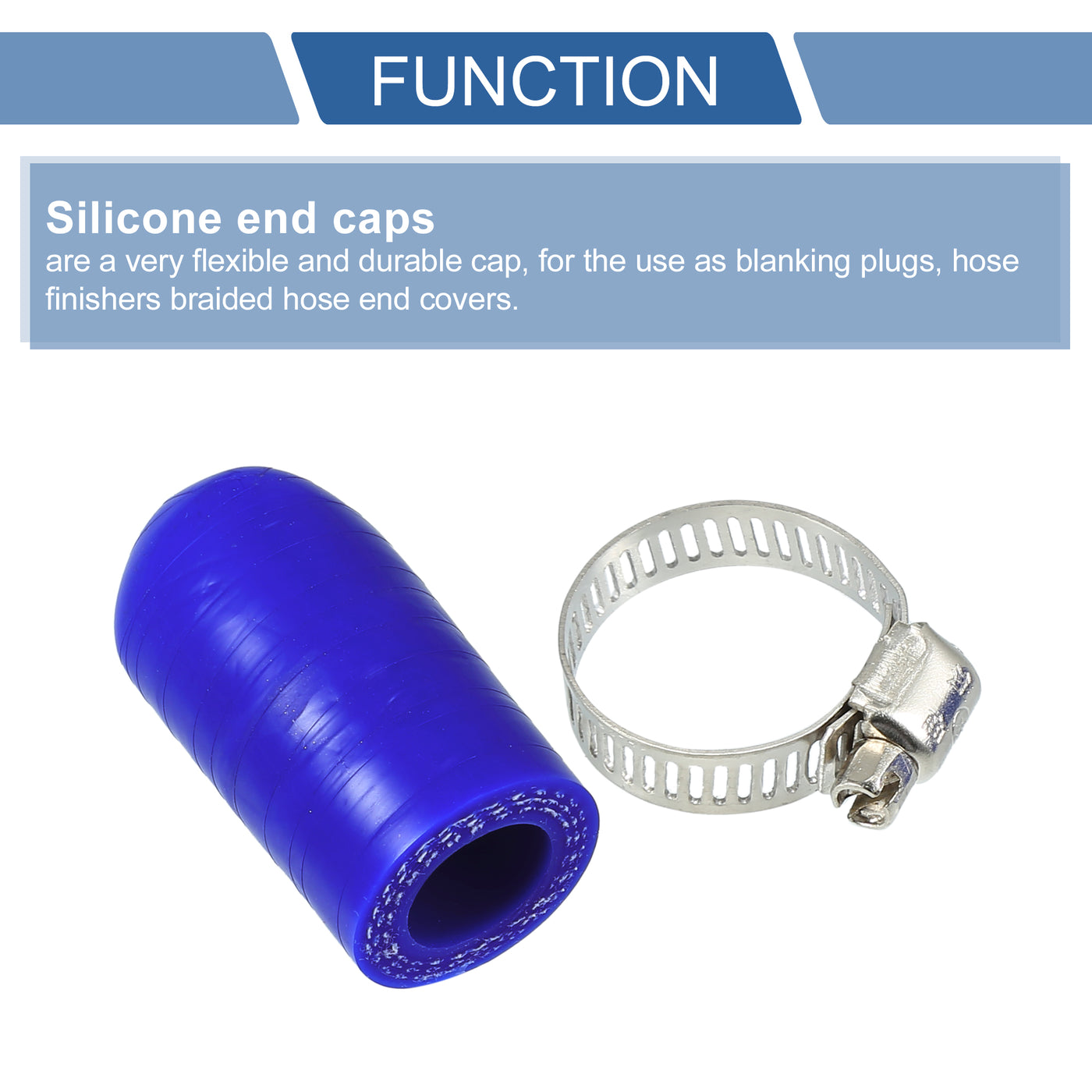 X AUTOHAUX 1 Set 30mm Length 14mm/0.55" ID Blue Car Silicone Rubber Hose End Cap with Clamps Silicone Reinforced Blanking Cap for Bypass Tube Universal