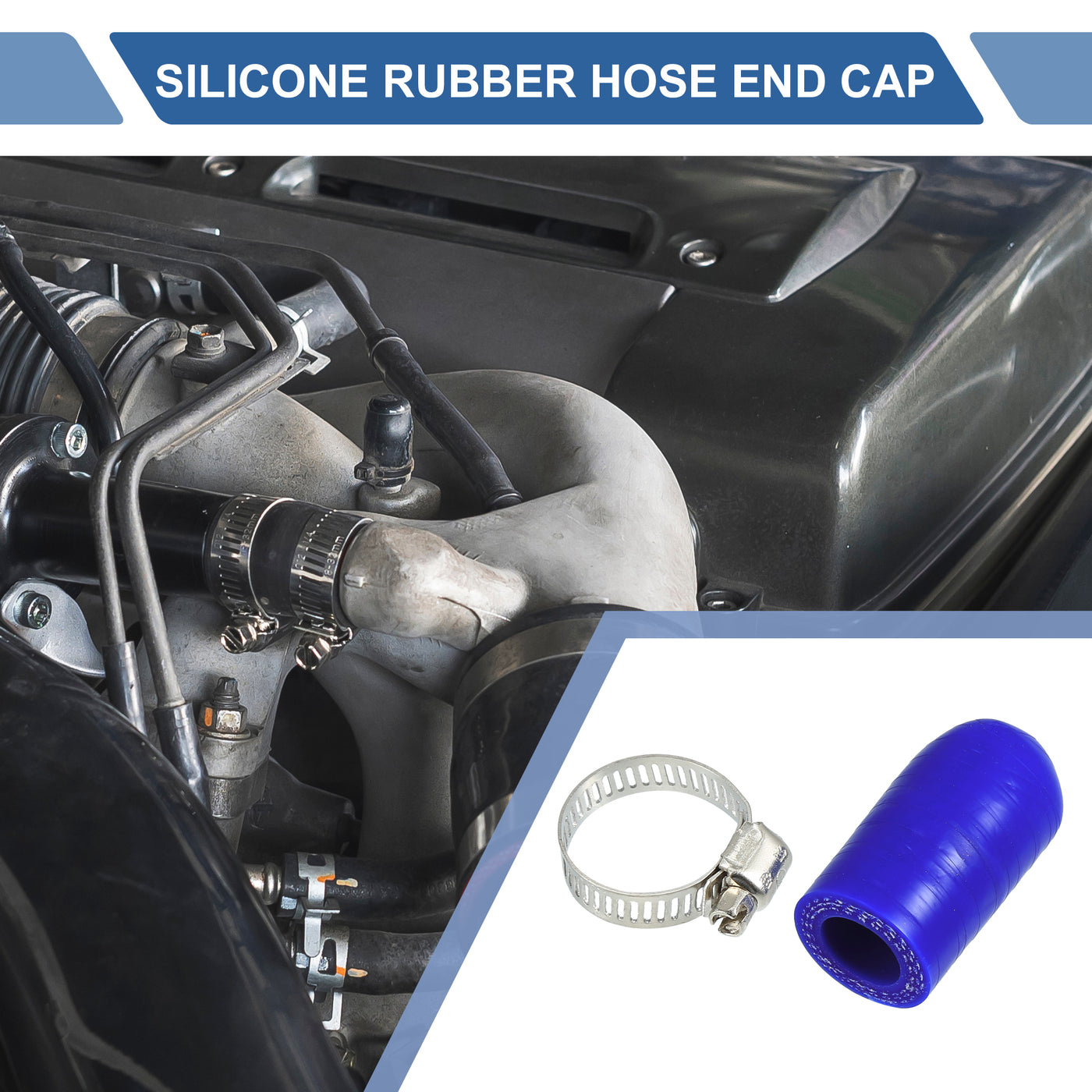 X AUTOHAUX 1 Set 30mm Length 14mm/0.55" ID Blue Car Silicone Rubber Hose End Cap with Clamps Silicone Reinforced Blanking Cap for Bypass Tube Universal