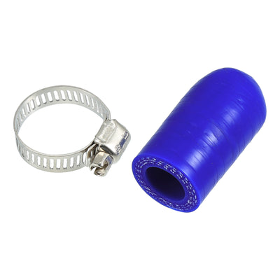 Harfington 1 Set 30mm Length 14mm/0.55" ID Blue Car Silicone Rubber Hose End Cap with Clamps Silicone Reinforced Blanking Cap for Bypass Tube Universal