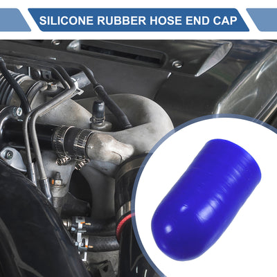 Harfington 1 Set 30mm Length 16mm/0.63" ID Blue Car Silicone Rubber Hose End Cap with Clamps Silicone Reinforced Blanking Cap for Bypass Tube Universal
