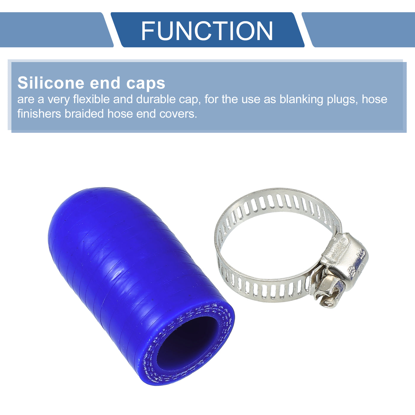 X AUTOHAUX 1 Set 30mm Length 16mm/0.63" ID Blue Car Silicone Rubber Hose End Cap with Clamps Silicone Reinforced Blanking Cap for Bypass Tube Universal
