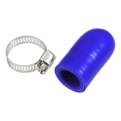 Harfington 1 Set 30mm Length 16mm/0.63" ID Blue Car Silicone Rubber Hose End Cap with Clamps Silicone Reinforced Blanking Cap for Bypass Tube Universal