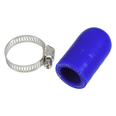 Harfington 1 Set 30mm Length 18mm/0.71" ID Blue Car Silicone Rubber Hose End Cap with Clamps Silicone Reinforced Blanking Cap for Bypass Tube Universal