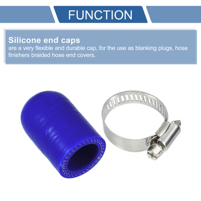 Harfington 1 Set 30mm Length 20mm/0.79" ID Blue Car Silicone Rubber Hose End Cap with Clamps Silicone Reinforced Blanking Cap for Bypass Tube Universal