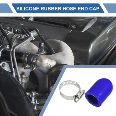 Harfington 1 Set 30mm Length 22mm/0.87" ID Blue Car Silicone Rubber Hose End Cap with Clamps Silicone Reinforced Blanking Cap for Bypass Tube Universal