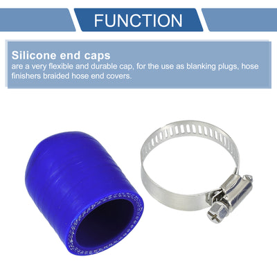Harfington 1 Set 30mm Length 28mm/1.10" ID Blue Car Silicone Rubber Hose End Cap with Clamps Silicone Reinforced Blanking Cap for Bypass Tube Universal