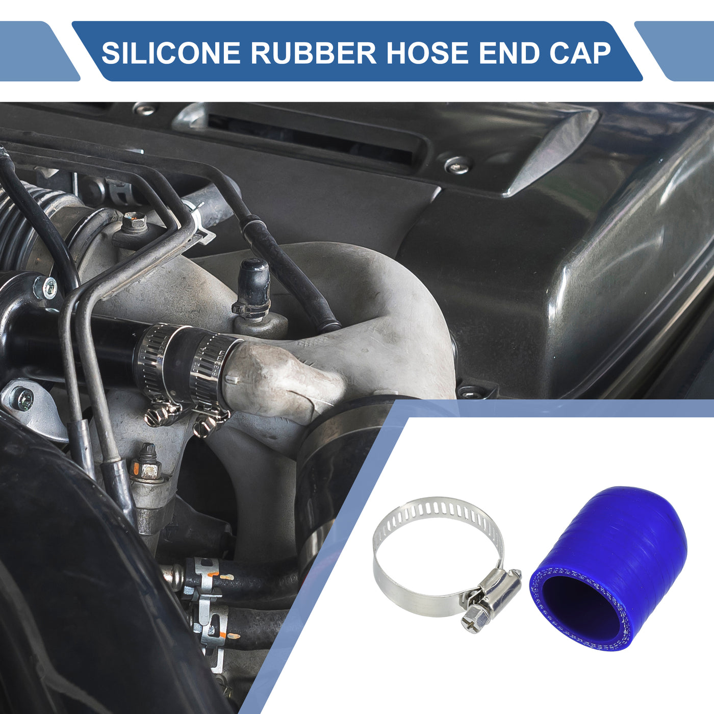 X AUTOHAUX 1 Set 30mm Length 28mm/1.10" ID Blue Car Silicone Rubber Hose End Cap with Clamps Silicone Reinforced Blanking Cap for Bypass Tube Universal
