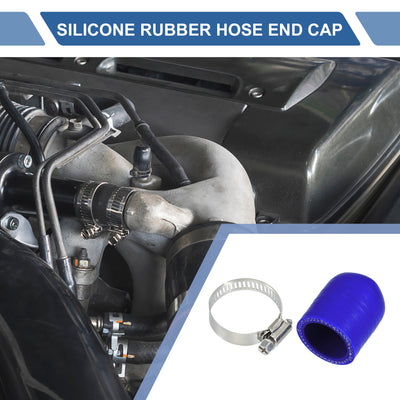 Harfington 1 Set 30mm Length 28mm/1.10" ID Blue Car Silicone Rubber Hose End Cap with Clamps Silicone Reinforced Blanking Cap for Bypass Tube Universal