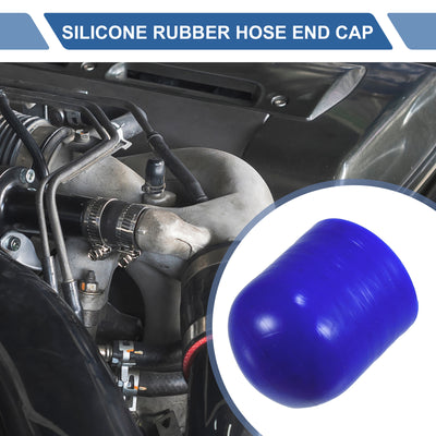 Harfington 1 Set 30mm Length 30mm/1.18" ID Blue Car Silicone Rubber Hose End Cap with Clamps Silicone Reinforced Blanking Cap for Bypass Tube Universal