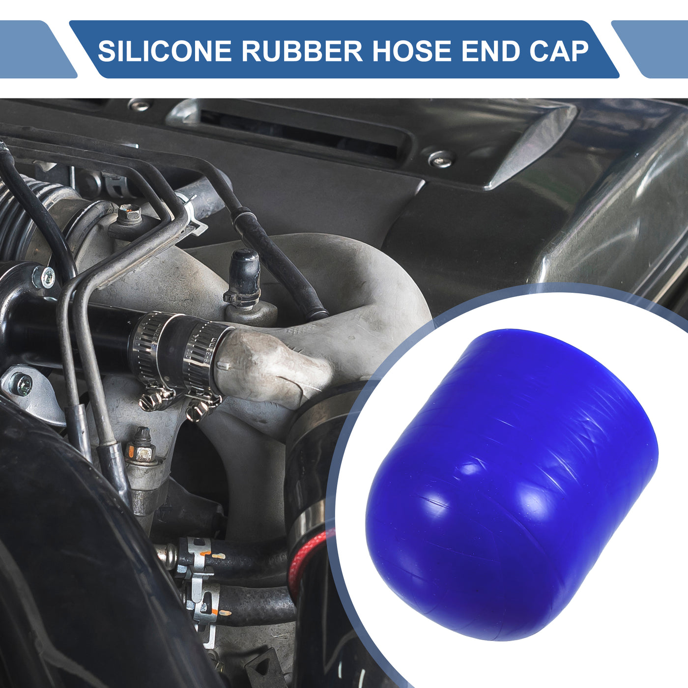 X AUTOHAUX 1 Set 30mm Length 32mm/1.26" ID Blue Car Silicone Rubber Hose End Cap with Clamps Silicone Reinforced Blanking Cap for Bypass Tube Universal