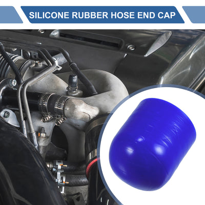 Harfington 1 Set 30mm Length 32mm/1.26" ID Blue Car Silicone Rubber Hose End Cap with Clamps Silicone Reinforced Blanking Cap for Bypass Tube Universal