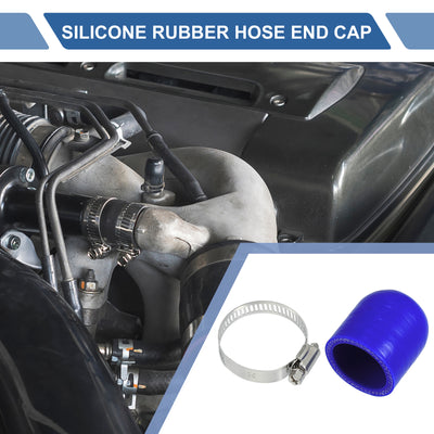 Harfington 1 Set 30mm Length 32mm/1.26" ID Blue Car Silicone Rubber Hose End Cap with Clamps Silicone Reinforced Blanking Cap for Bypass Tube Universal