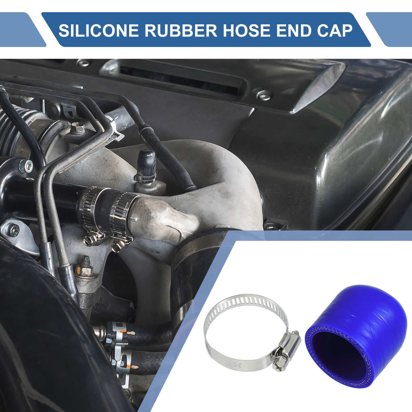 X AUTOHAUX 1 Set 30mm Length 35mm/1.38" ID Blue Car Silicone Rubber Hose End Cap with Clamps Silicone Reinforced Blanking Cap for Bypass Tube Universal
