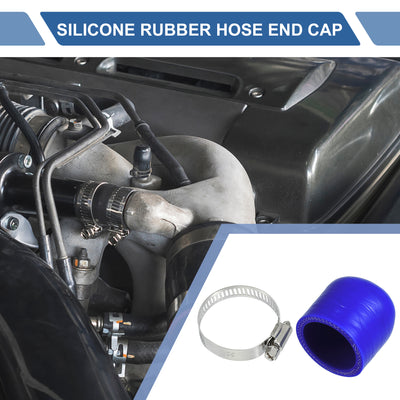 Harfington 1 Set 30mm Length 35mm/1.38" ID Blue Car Silicone Rubber Hose End Cap with Clamps Silicone Reinforced Blanking Cap for Bypass Tube Universal