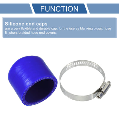 Harfington 1 Set 30mm Length 38mm/1.50" ID Blue Car Silicone Rubber Hose End Cap with Clamps Silicone Reinforced Blanking Cap for Bypass Tube Universal
