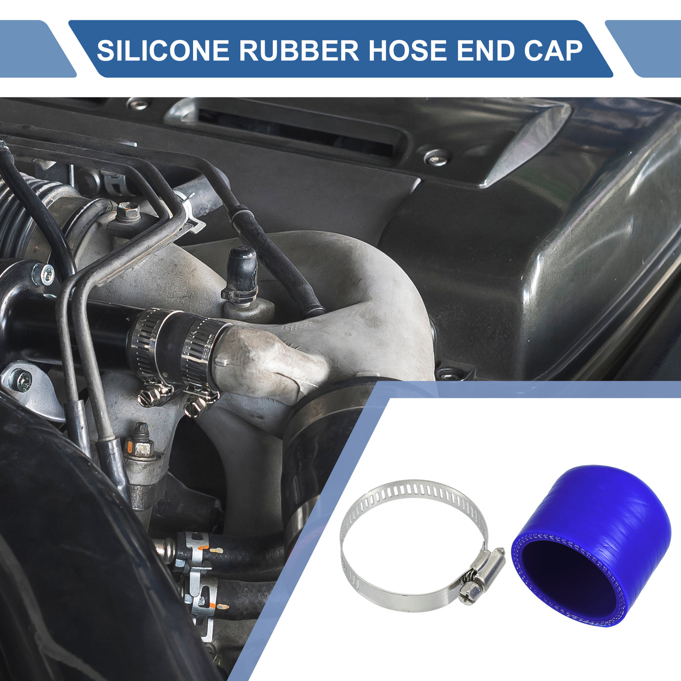 X AUTOHAUX 1 Set 30mm Length 38mm/1.50" ID Blue Car Silicone Rubber Hose End Cap with Clamps Silicone Reinforced Blanking Cap for Bypass Tube Universal