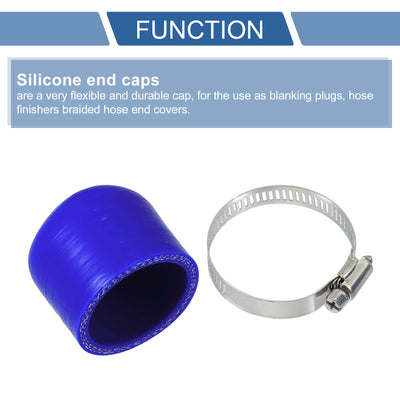 Harfington 1 Set 30mm Length 40mm/1.57" ID Blue Car Silicone Rubber Hose End Cap with Clamps Silicone Reinforced Blanking Cap for Bypass Tube Universal