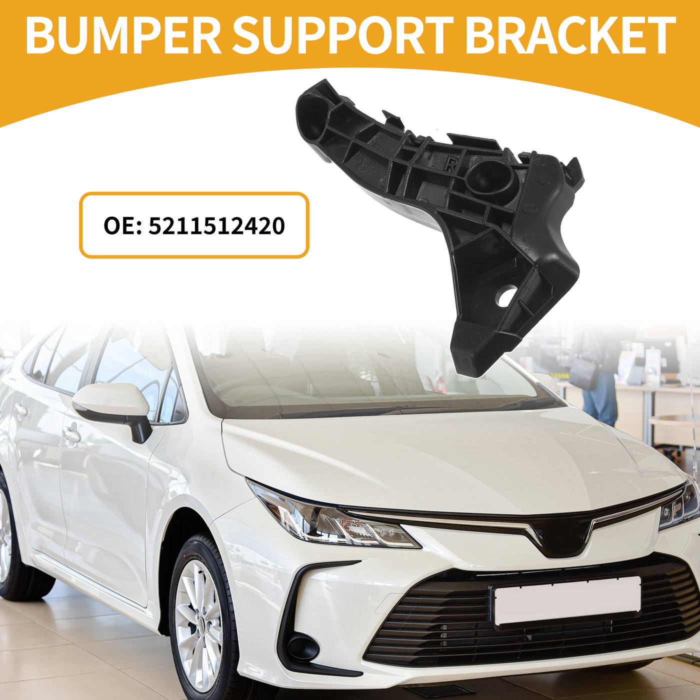 Partuto Bumper Support Bracket No.5211512420 - Right Passenger Side Bumper Bracket - for Toyota Corolla 2004-2006 ABS Plastic Black - 1 Pc