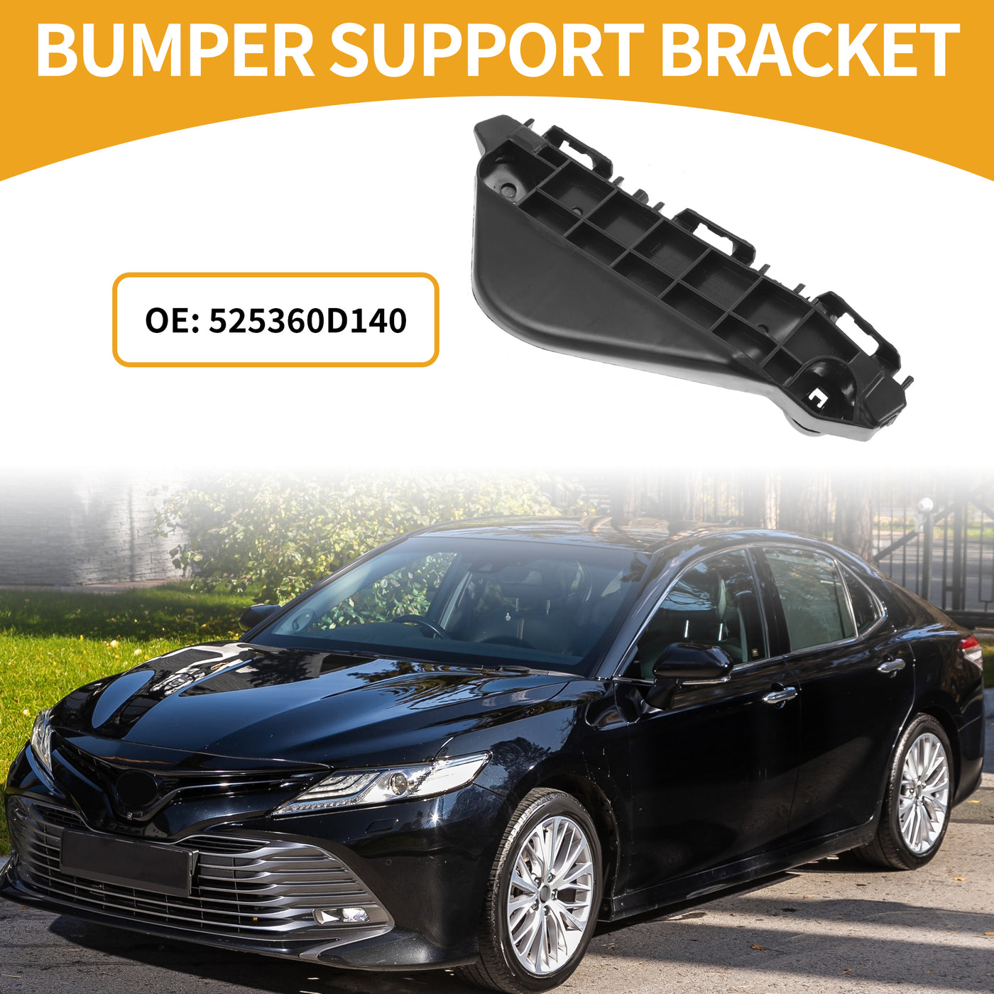 Partuto Bumper Support Bracket No.525360D140 - Left Driver Side Bumper Bracket - for Toyota Vios Belta Gen3 2013-2016 ABS Plastic Black - 1 Pc