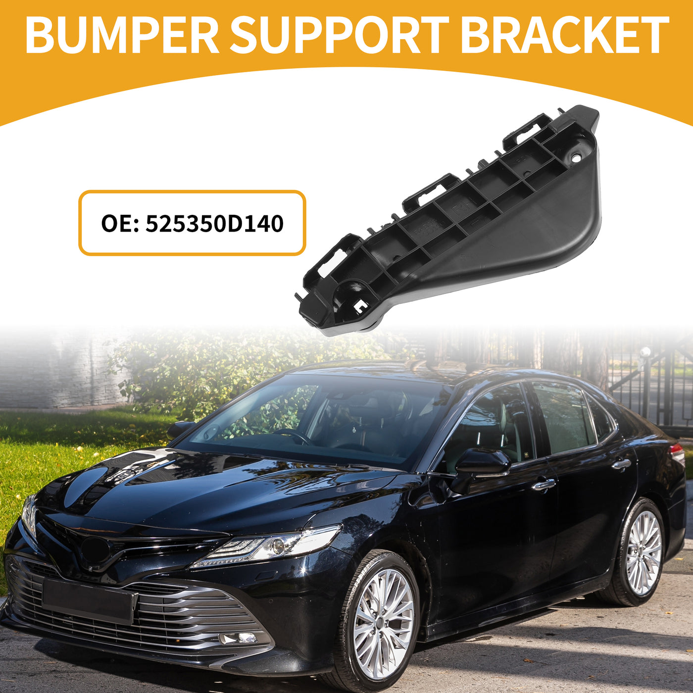 Partuto Bumper Support Bracket No.525350D140 - Right Passenger Side Bumper Bracket - for Toyota Vios Belta Gen3 2013-2016 ABS Plastic Black - 1 Pc