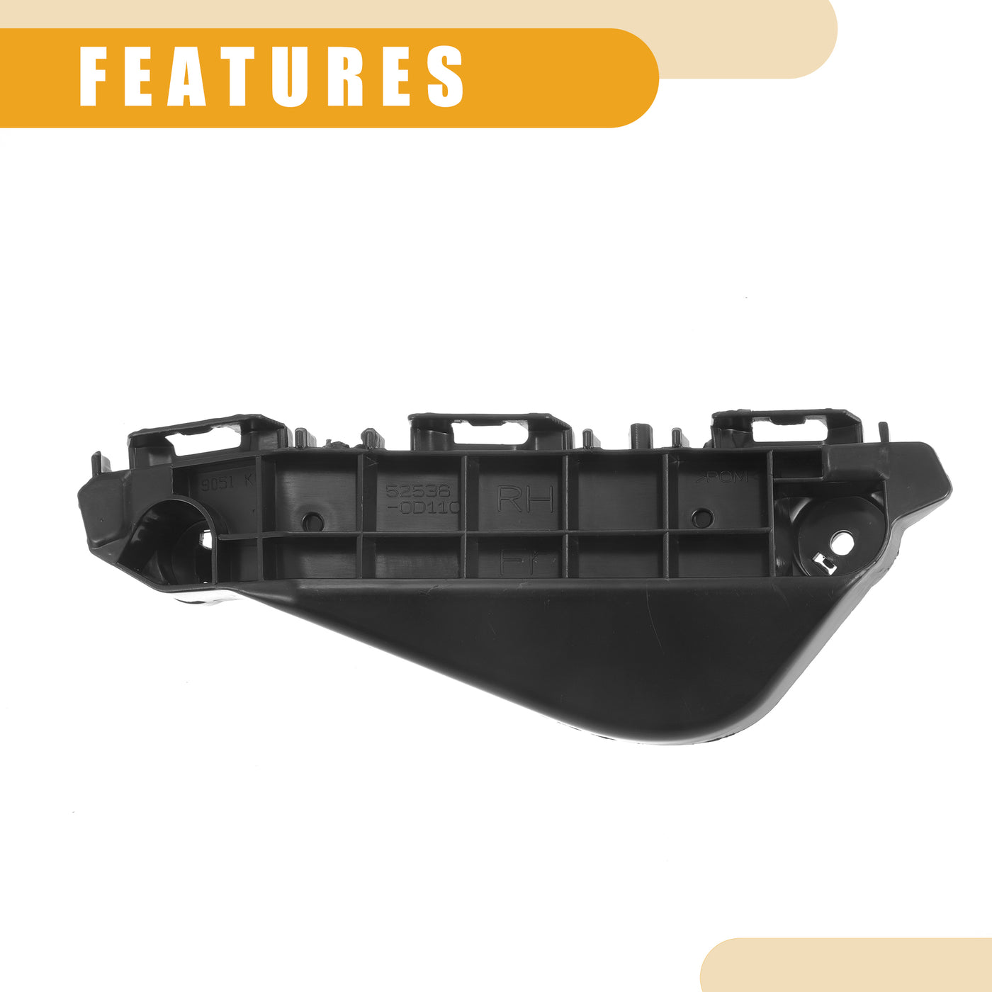 Partuto Bumper Support Bracket No.525350D140 - Right Passenger Side Bumper Bracket - for Toyota Vios Belta Gen3 2013-2016 ABS Plastic Black - 1 Pc