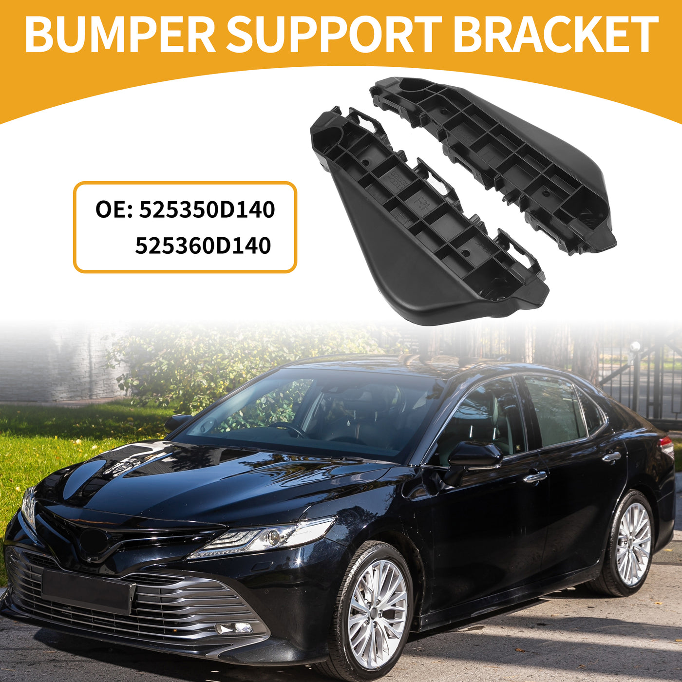 Partuto Bumper Support Bracket No.525350D140/525360D140 - Left Right Side Bumper Bracket for Toyota Vios Belta Gen3 2013-2016 - ABS Plastic Black - 1 Pair