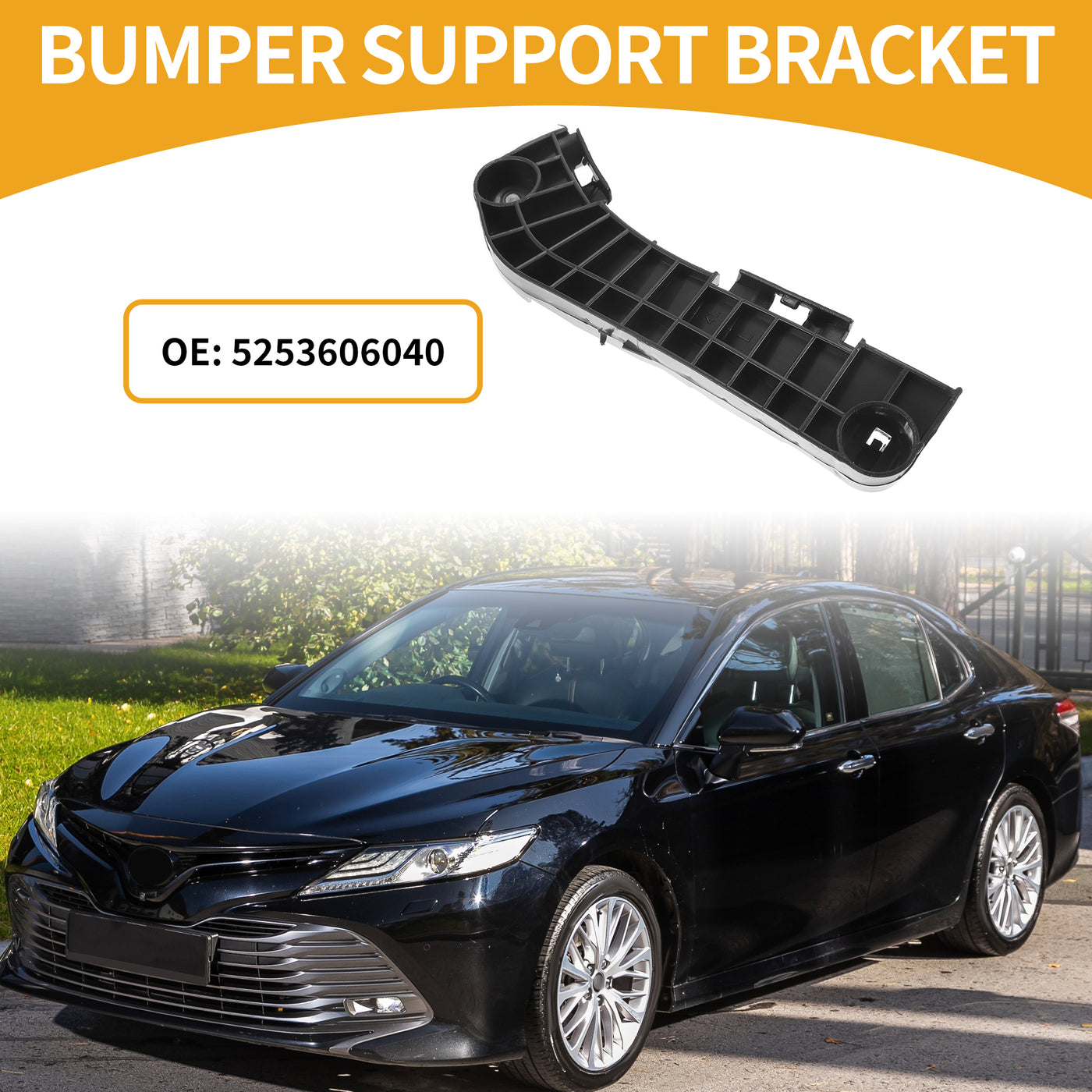 Partuto Bumper Support Bracket No.5253606040 - Left Driver Side Bumper Bracket - for Toyota Camry 2007 ABS Plastic Black - 1 Pc