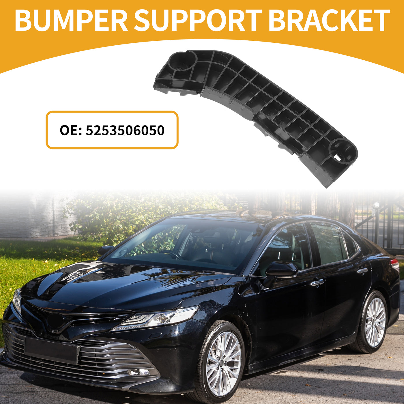 Partuto Bumper Support Bracket No.5253506050 - Right Passenger Side Bumper Bracket - for Toyota Camry 2007 ABS Plastic Black - 1 Pc