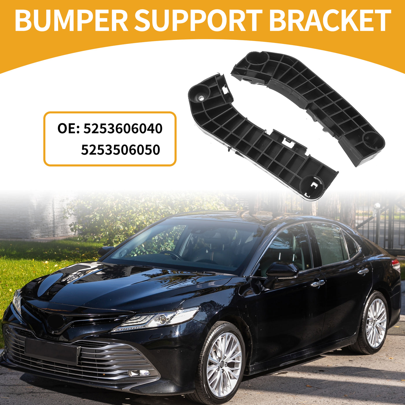 Partuto Bumper Support Bracket No.5253606040/5253506050 - Left Right Side Bumper Bracket for Toyota Camry 2007 - ABS Plastic Black - 1 Pair