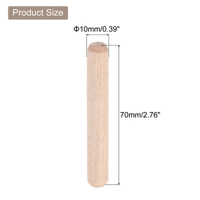 Harfington Uxcell 50 Pcs Wooden Dowel Pins, 10 x 70mm (0.39 x 2.76 Inch) Wood Dowels Rods