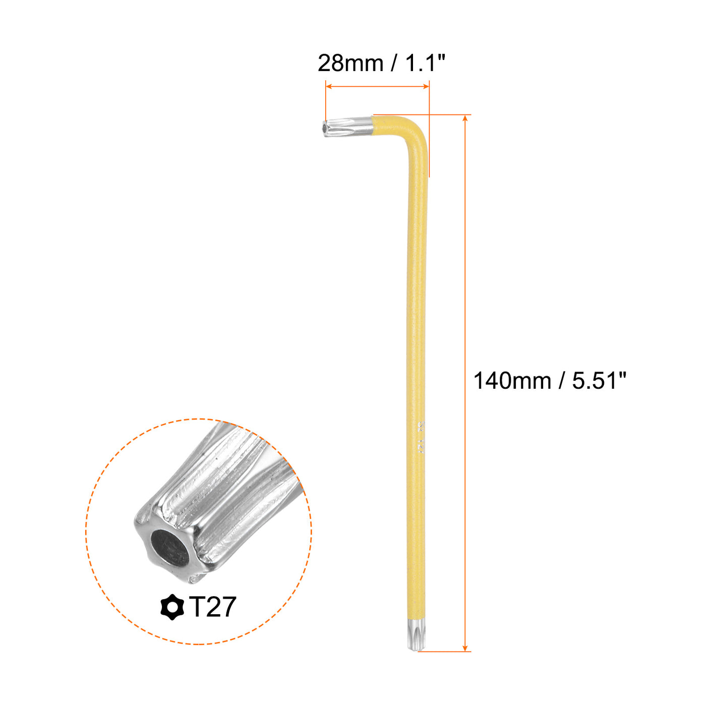 Harfington 4pcs Hex Key Torx Wrench T27 S2 L-Shape Long Arm 6 Point Hexagon SAE Wrenches