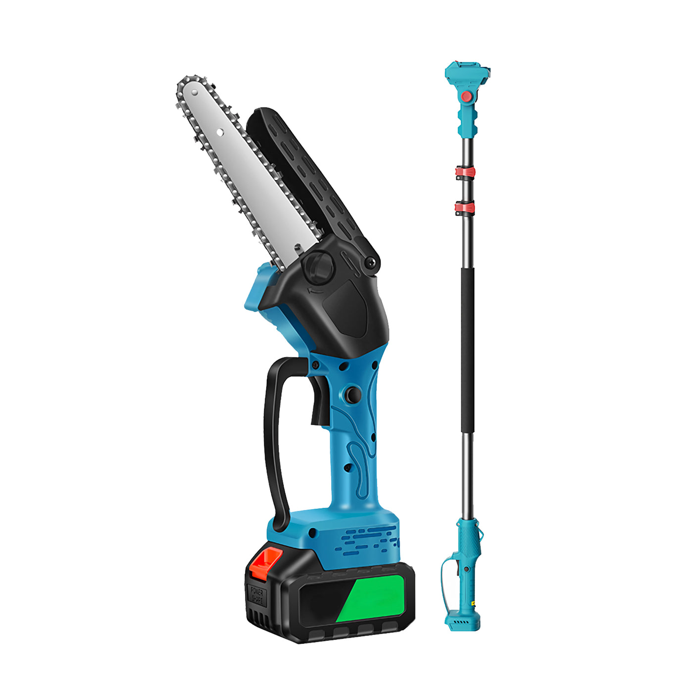 Harfington Cordless 6 inch mini electric brushless chainsaw kit, with 2.5m high pole saw, 2 chains, 2 batteries, 1 charge