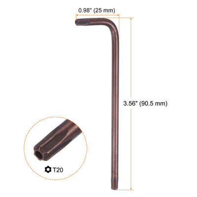 Harfington T20 Manipulationssicherer Torx-Schlüssel Sternschlüssel 90,5 mm / 3,56" langer Arm L-förmiger 6-Punkt-Schlüssel aus S2-Stahl Handwerkzeug für Automobil- / Heimreparaturen