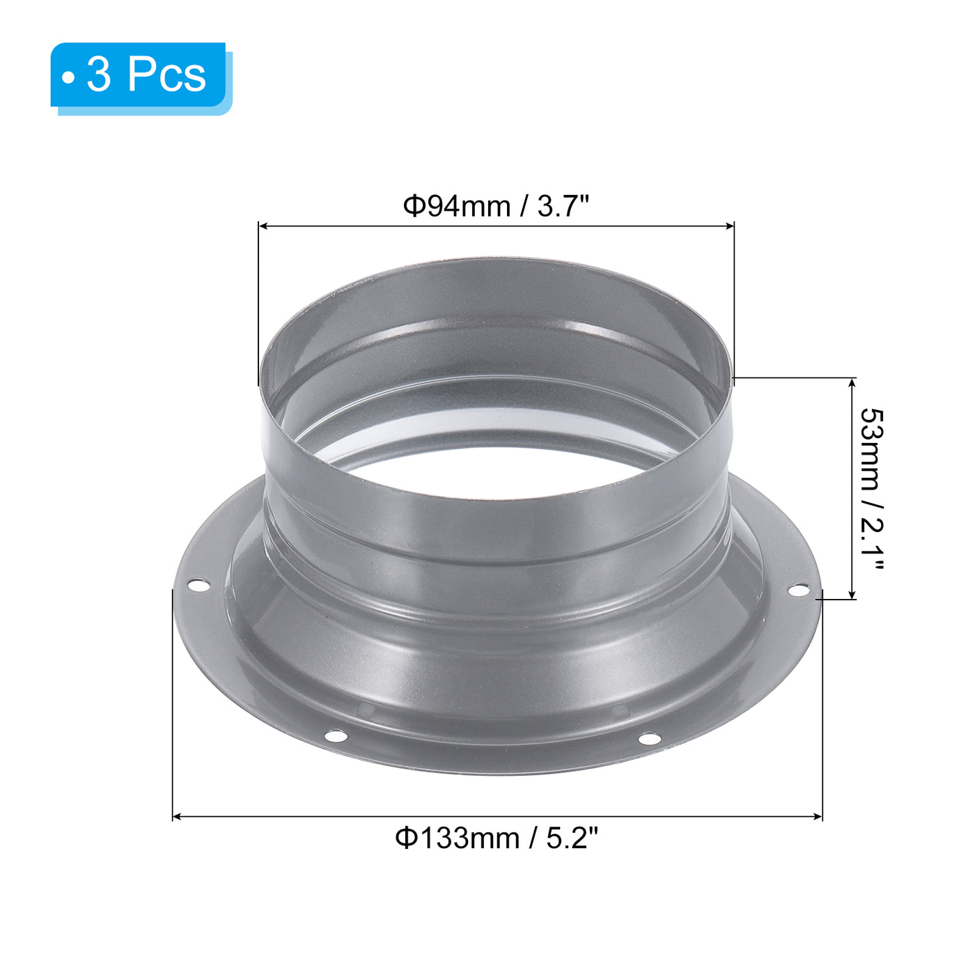 Harfington 4" Duct Connector Flange Straight Pipe Flange Round Ventilation Duct, 3 Pcs