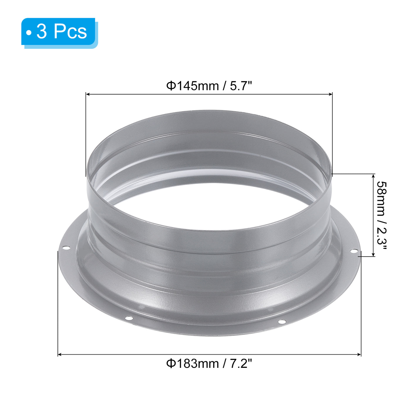 Harfington 6 Zoll Duct Connector Flansch, 3 Stück Metall Passend Gerade Rohr Flansch Runde Belüftung Luftkanal für Heizung Kühlung Belüftung HVAC System