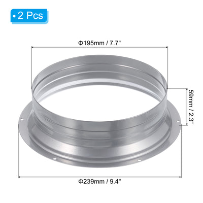 Harfington 8 Zoll Lüftungsrohrverbinder Flansch, 2 Stück Metallfitting Gerader Rohrflansch Rund Lüftungsrohr für Heizung Kühlung Belüftung HVAC System