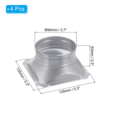 Harfington 4" Duct Connector Flange Square to Round Interface Straight Pipe Flange, 4 Pcs