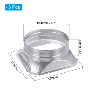 Harfington 6" Duct Connector Flange Square to Round Interface Straight Pipe Flange, 3 Pcs