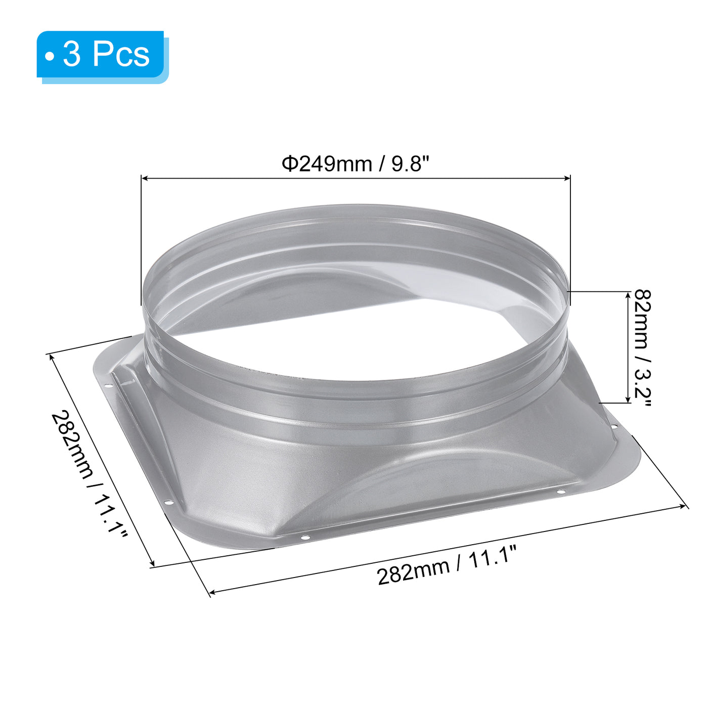 Harfington 10" Duct Connector Flange Square to Round Interface Straight Pipe Flange, 2 Pcs