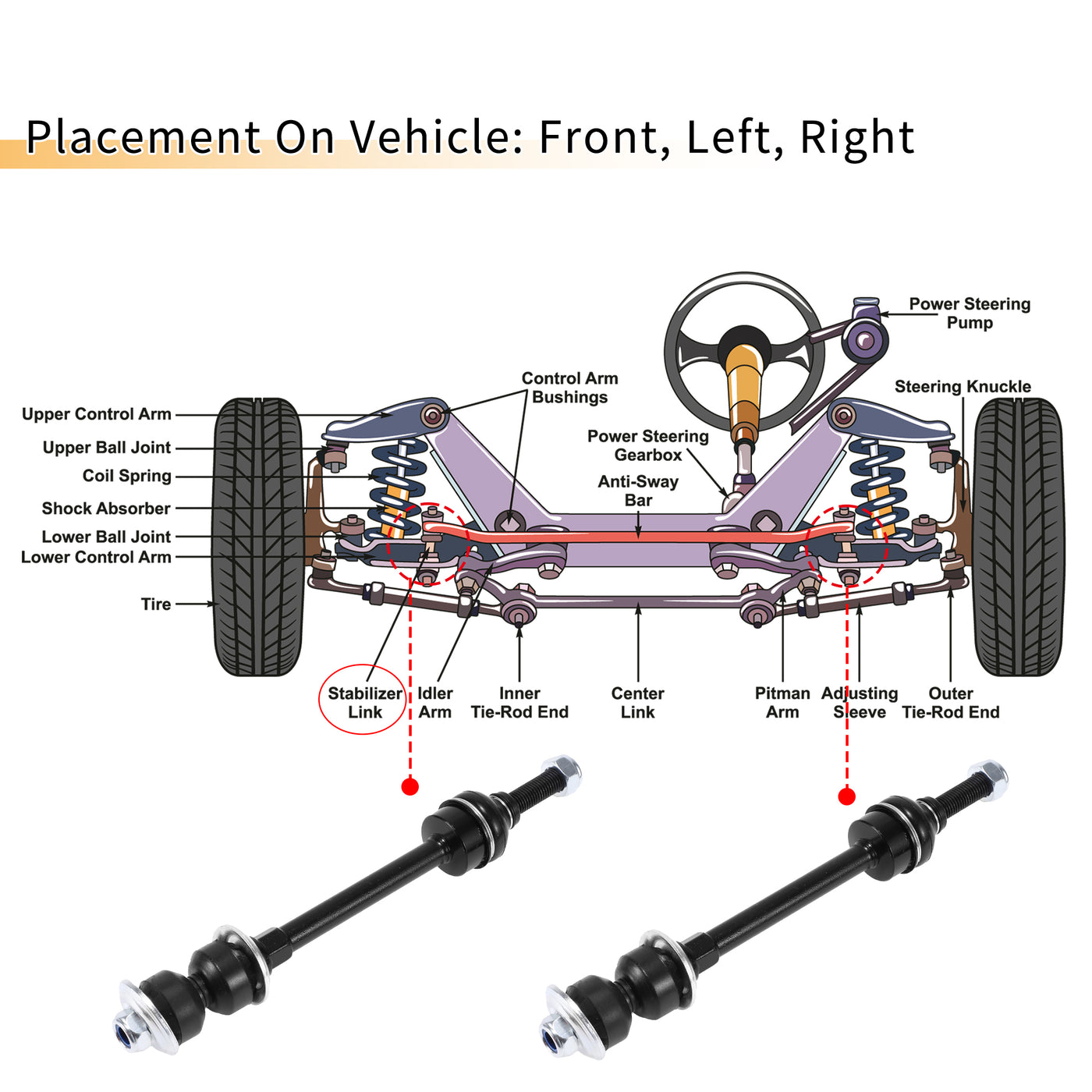 X AUTOHAUX 1 Set Front Sway Bar Links Stabilizer Link Kit with Bushing for Dodge Dakota for Ram Dakota Suspension Kit No.5135731AC/52013779AB/52059973AC