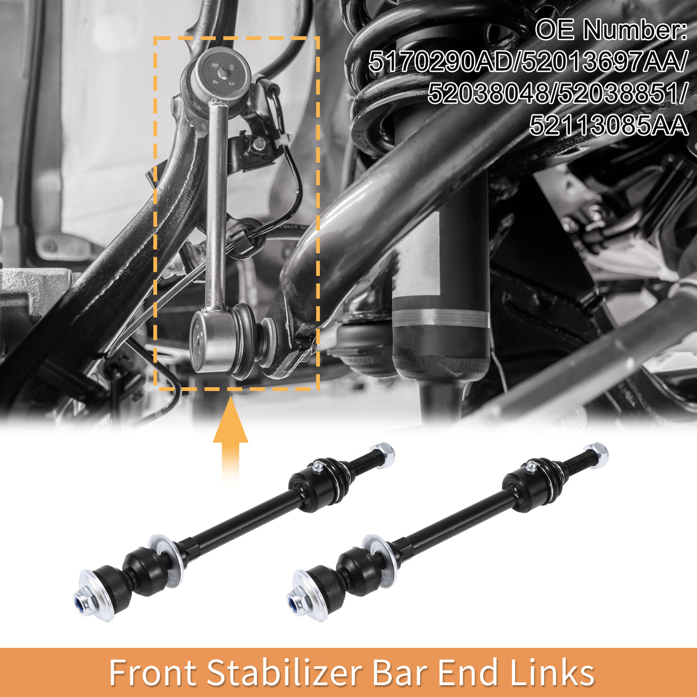 X AUTOHAUX Front Sway Bar Links Stabilizer Link Kit with Bushings for Ram 1500 Classic 2019-2022 for Ram 1500 2011-2018 Suspension Kit No.5170290AD/52038048