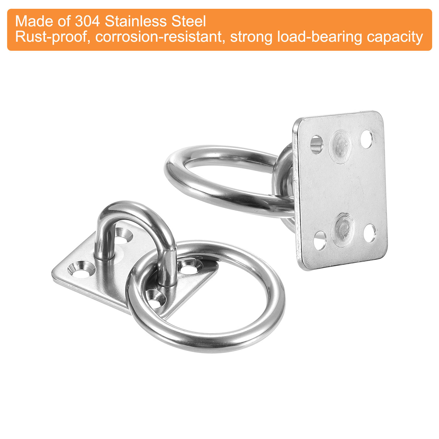 uxcell Uxcell 8 Pcs Pad Eye Plate, 1.4 Inch Stainless Steel Ceiling Hooks with O Ring, Silver